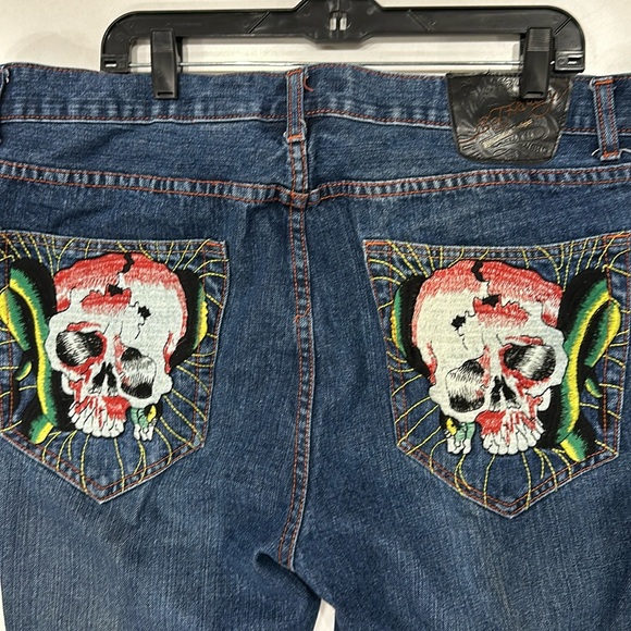 Ed hardy by Christian Audigier denim jeans 40x34 embroidered scull back packets - Picture 1 of 7